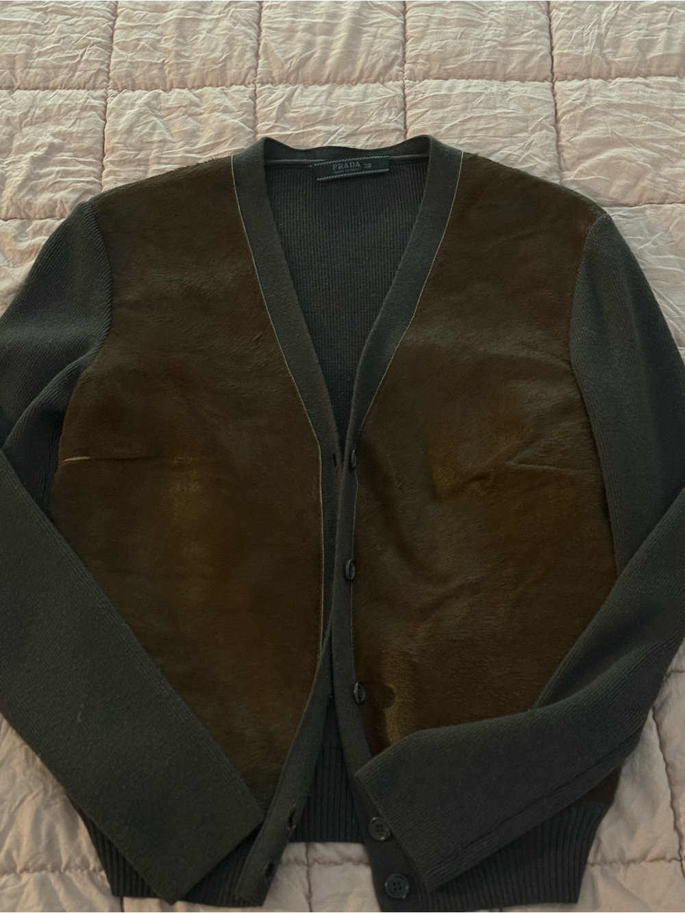 Prada women’s Brown Suede-Front Knit Cardigan